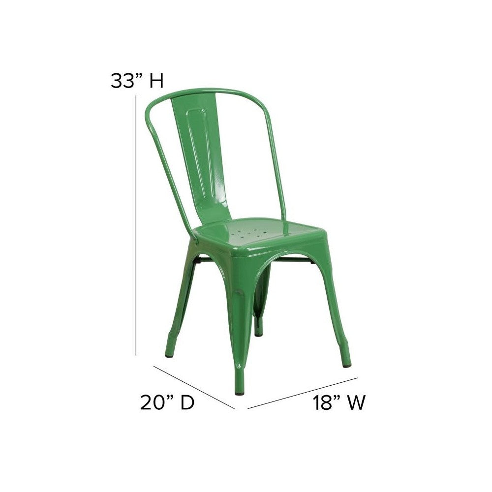 Green Metal Chair-Teak Seat