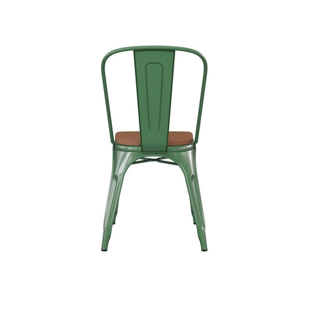 Green Metal Chair-Teak Seat