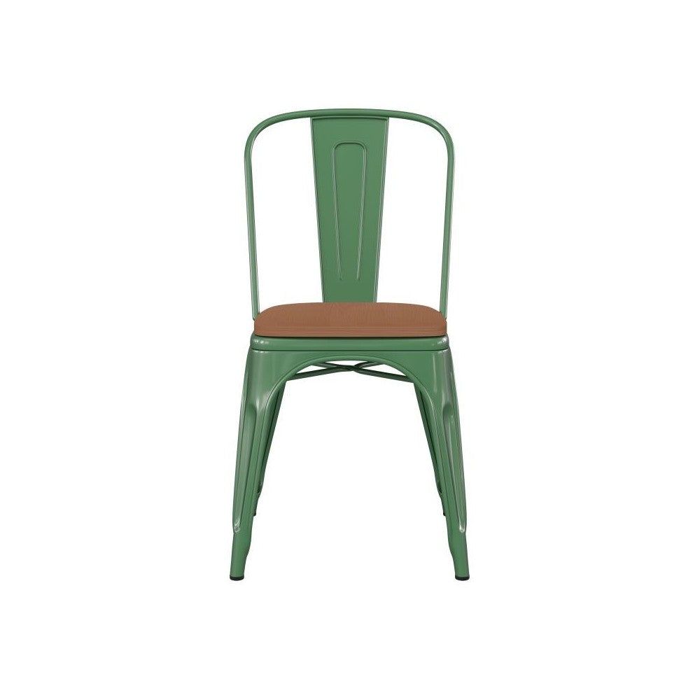 Green Metal Chair-Teak Seat