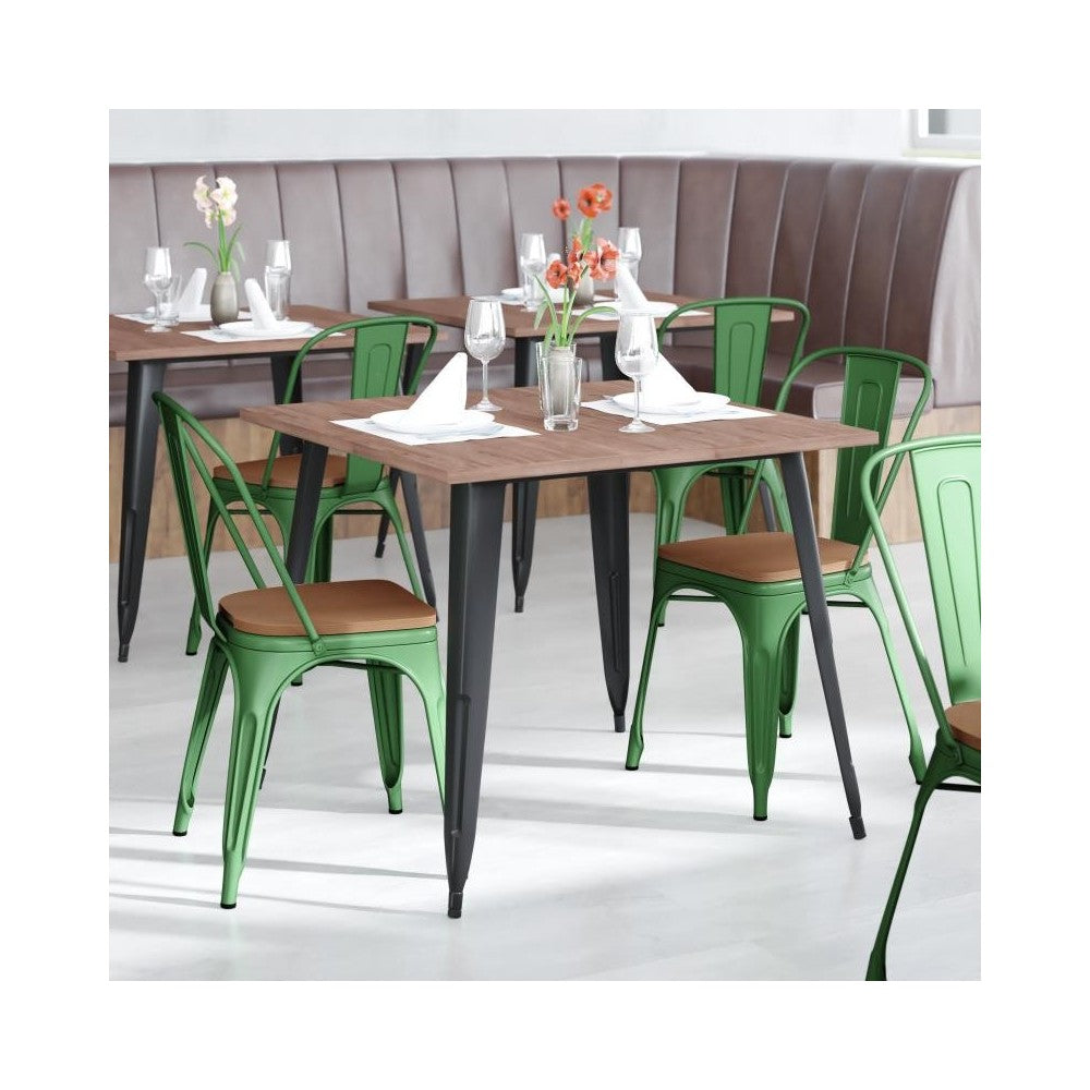 Green Metal Chair-Teak Seat