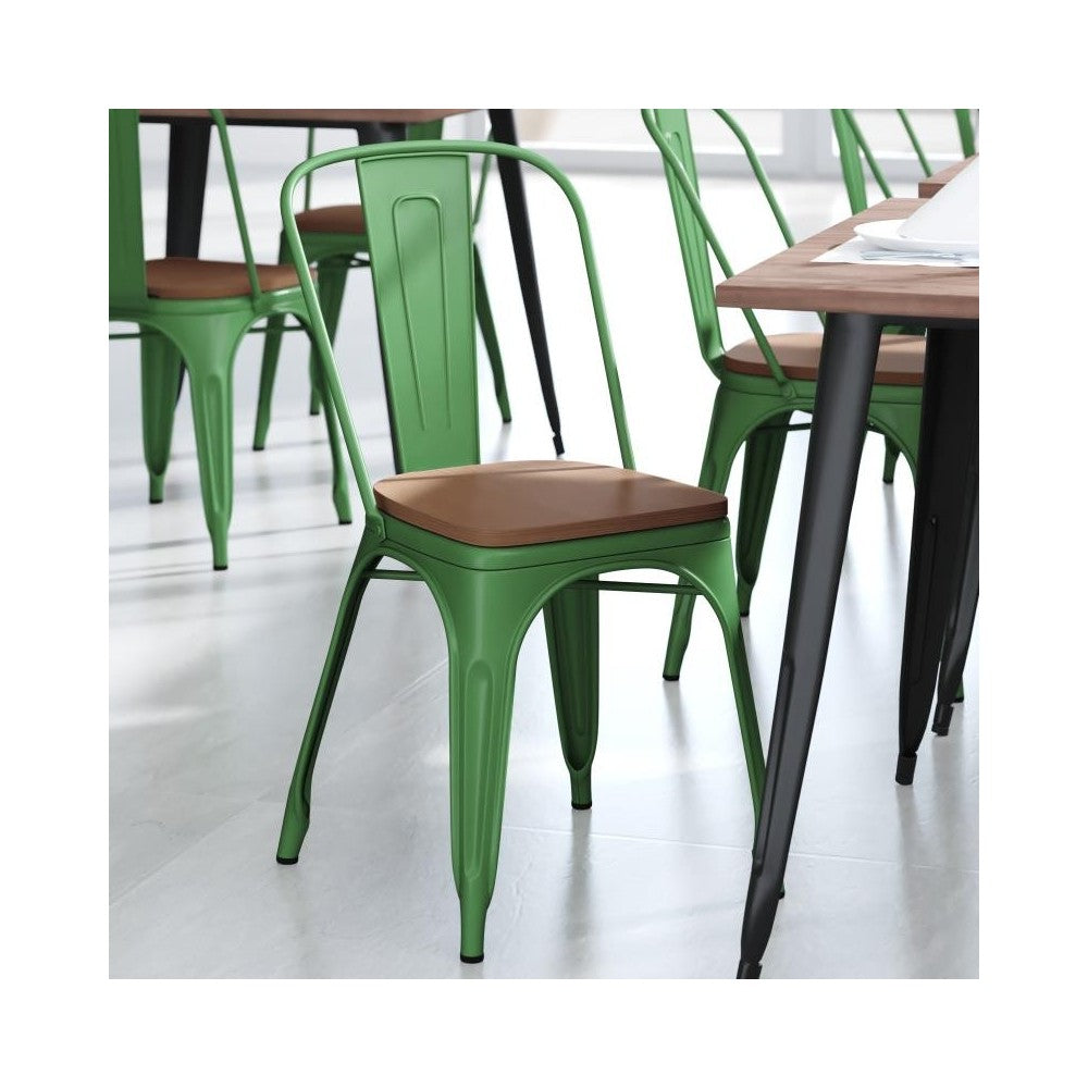 Green Metal Chair-Teak Seat