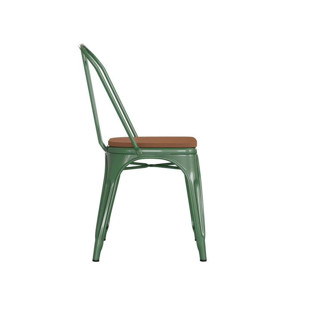 Green Metal Chair-Teak Seat