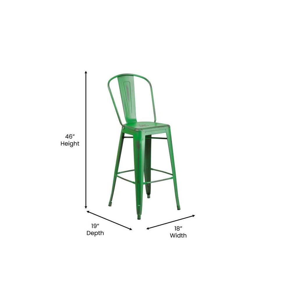 Green Metal Stool-Teak Seat