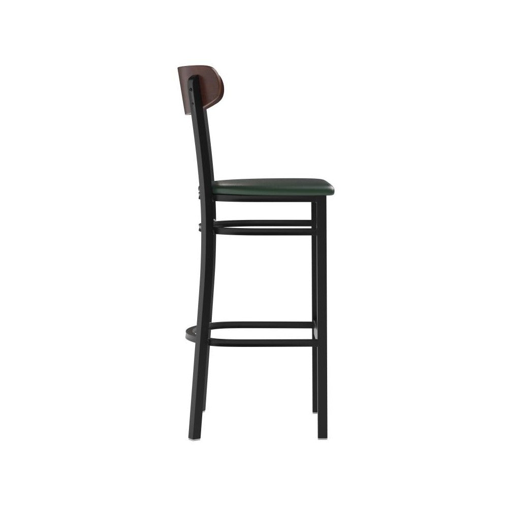 Green Vinyl/Wood Back Barstool