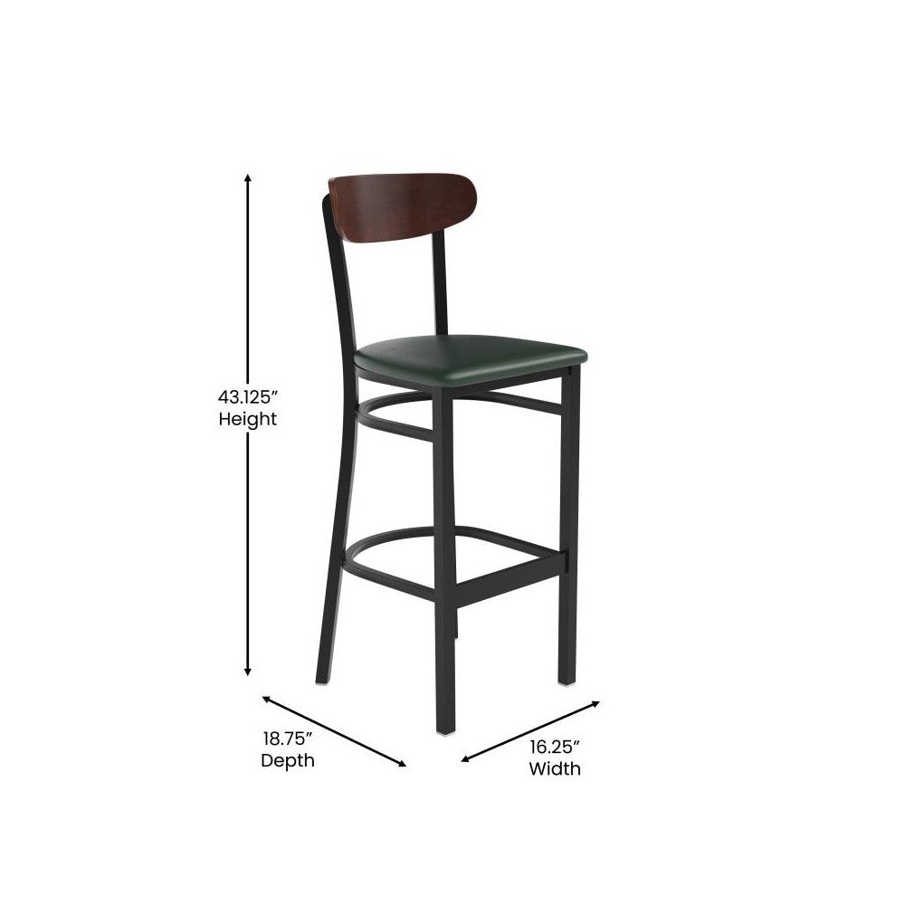 Green Vinyl/Wood Back Barstool