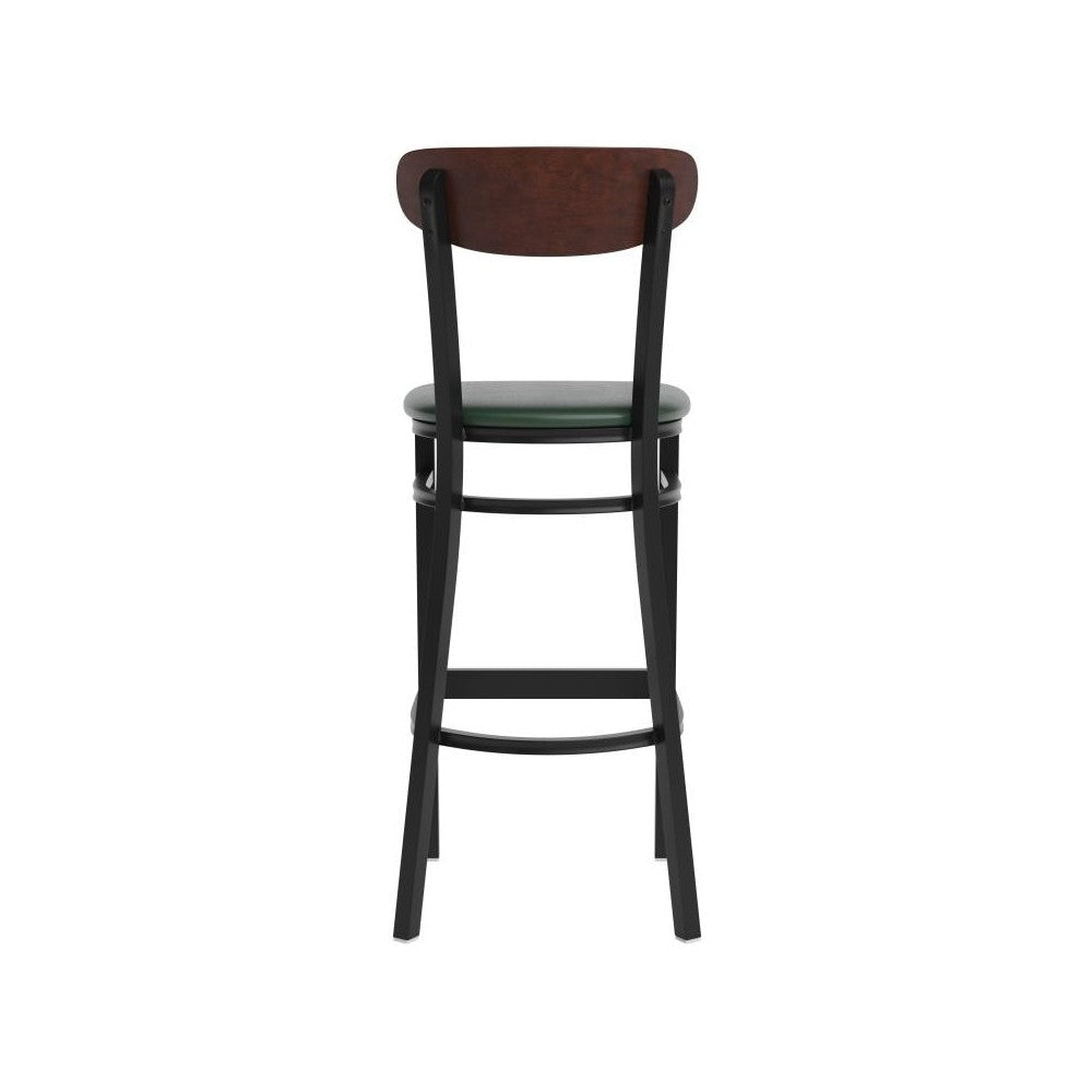 Green Vinyl/Wood Back Barstool