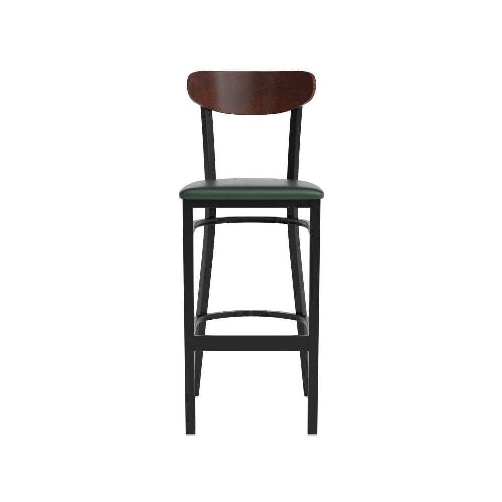 Green Vinyl/Wood Back Barstool