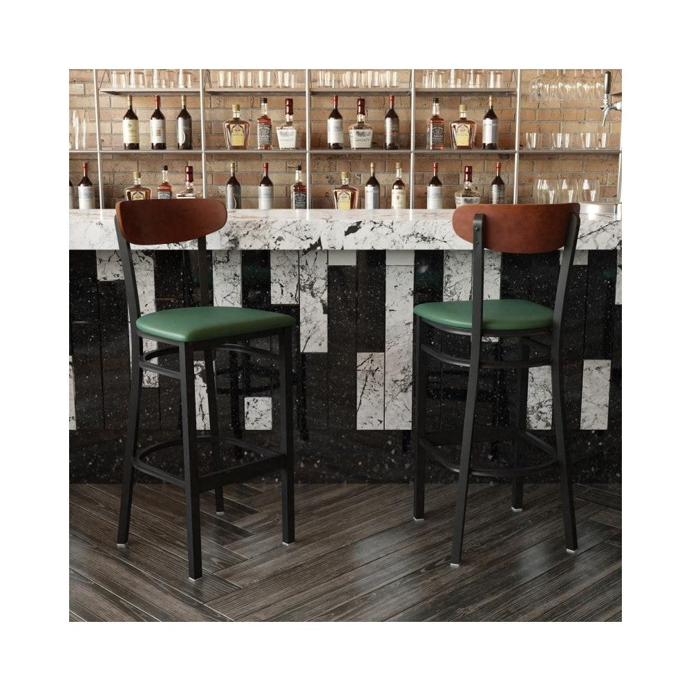 Green Vinyl/Wood Back Barstool