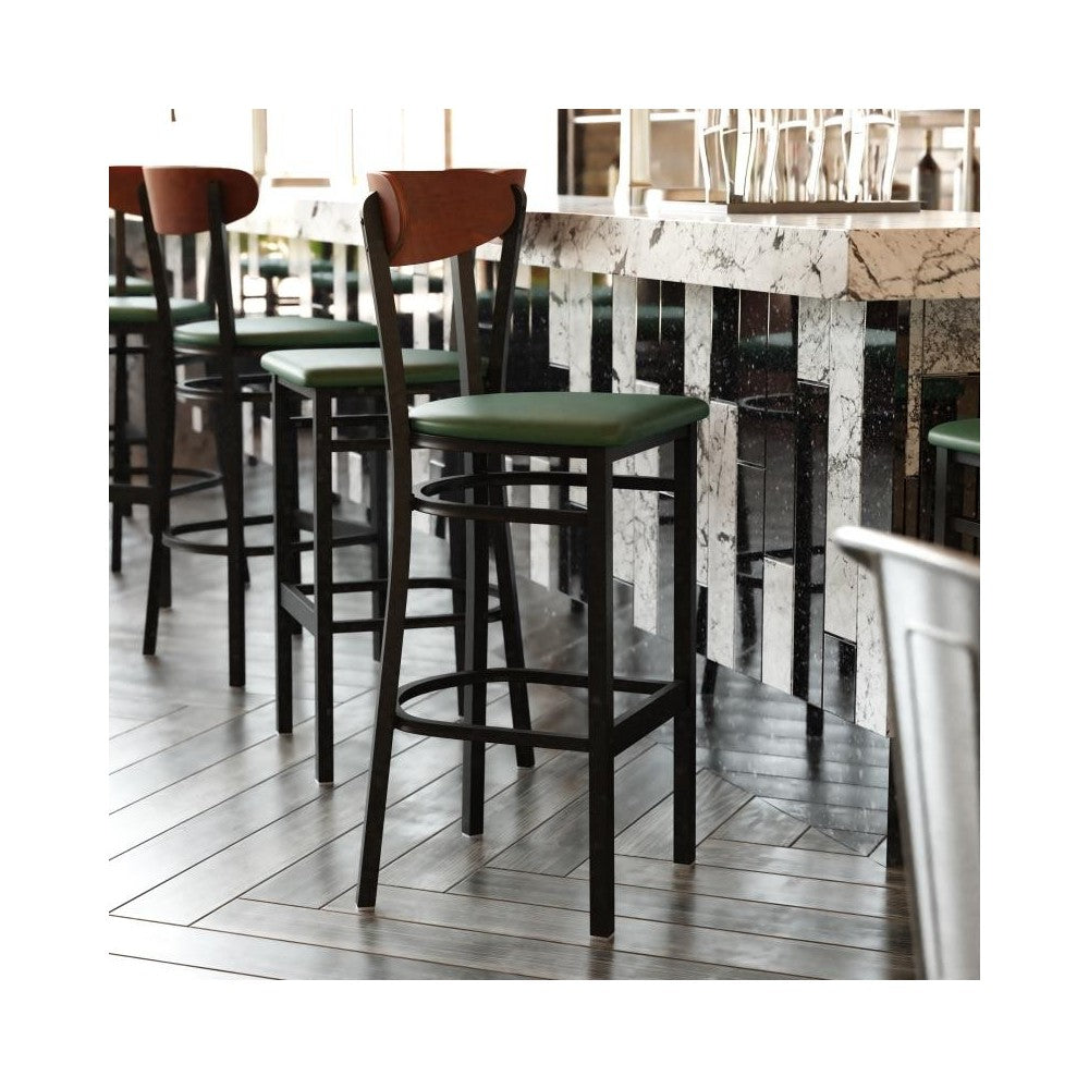 Green Vinyl/Wood Back Barstool