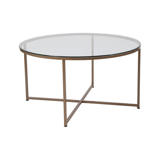 Greenwich Collection Glass Coffee Table with Matte Gold Frame