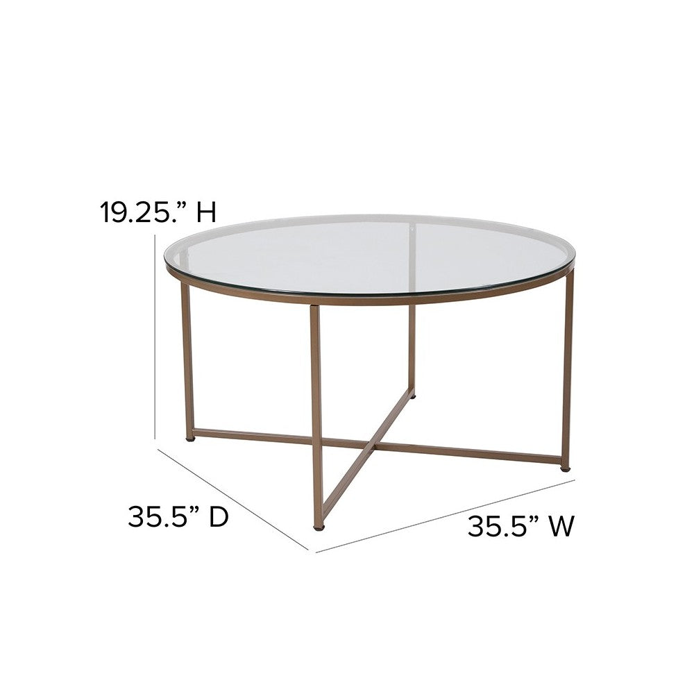 Greenwich Collection Glass Coffee Table with Matte Gold Frame