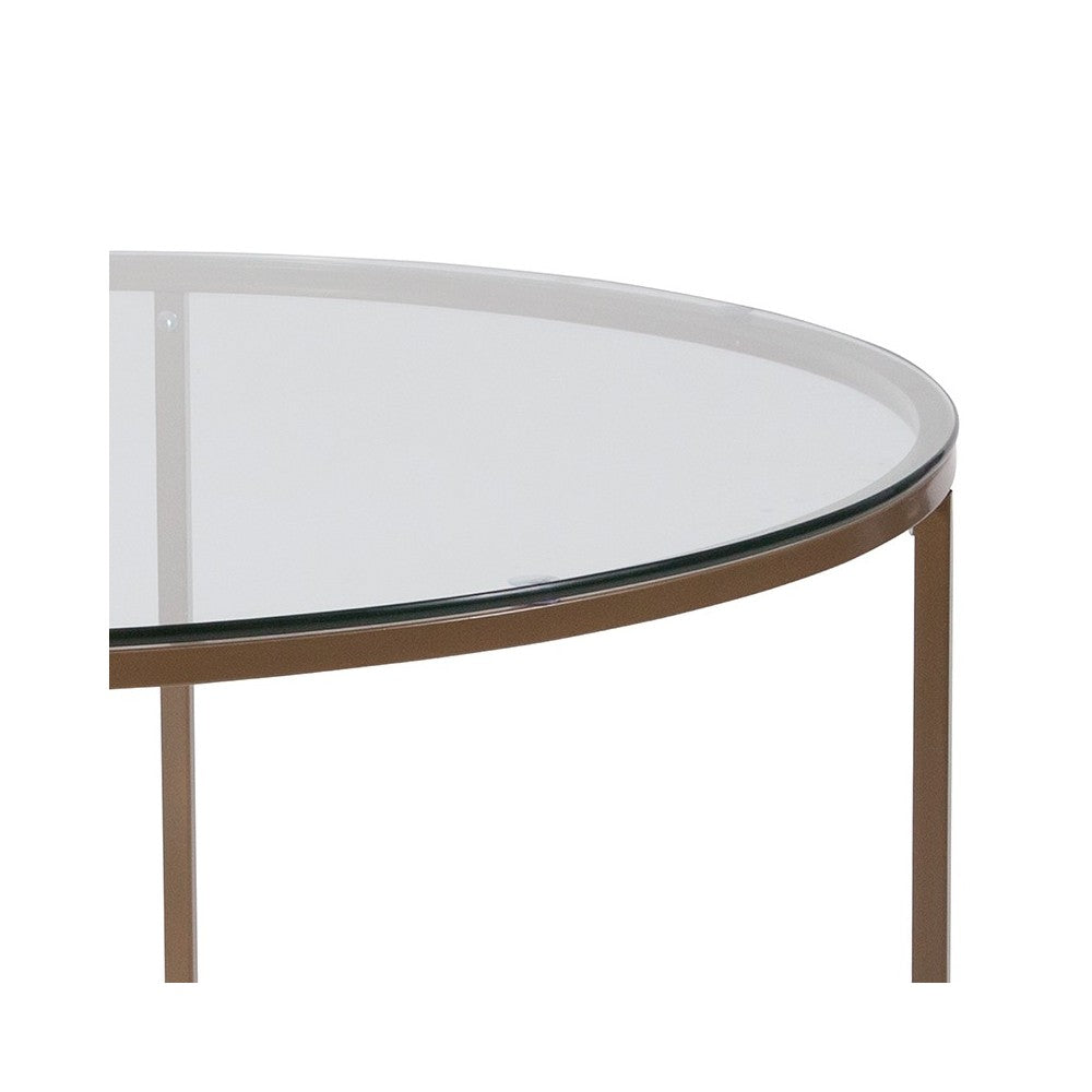 Greenwich Collection Glass Coffee Table with Matte Gold Frame