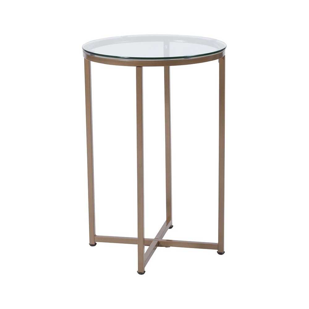 Greenwich Collection Glass End Table with Matte Gold Frame