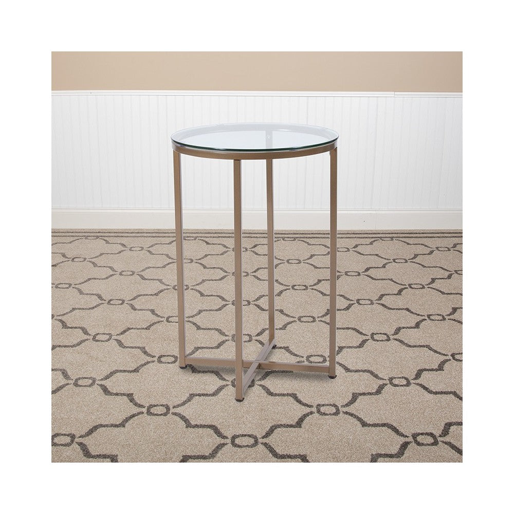 Greenwich Collection Glass End Table with Matte Gold Frame