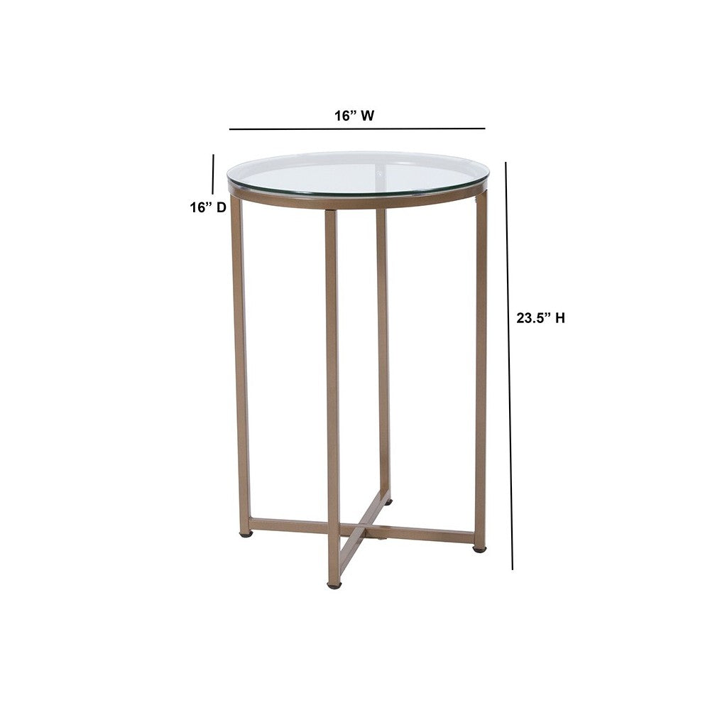 Greenwich Collection Glass End Table with Matte Gold Frame