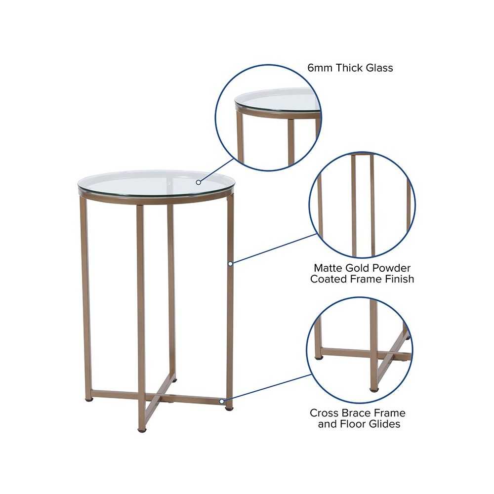 Greenwich Collection Glass End Table with Matte Gold Frame