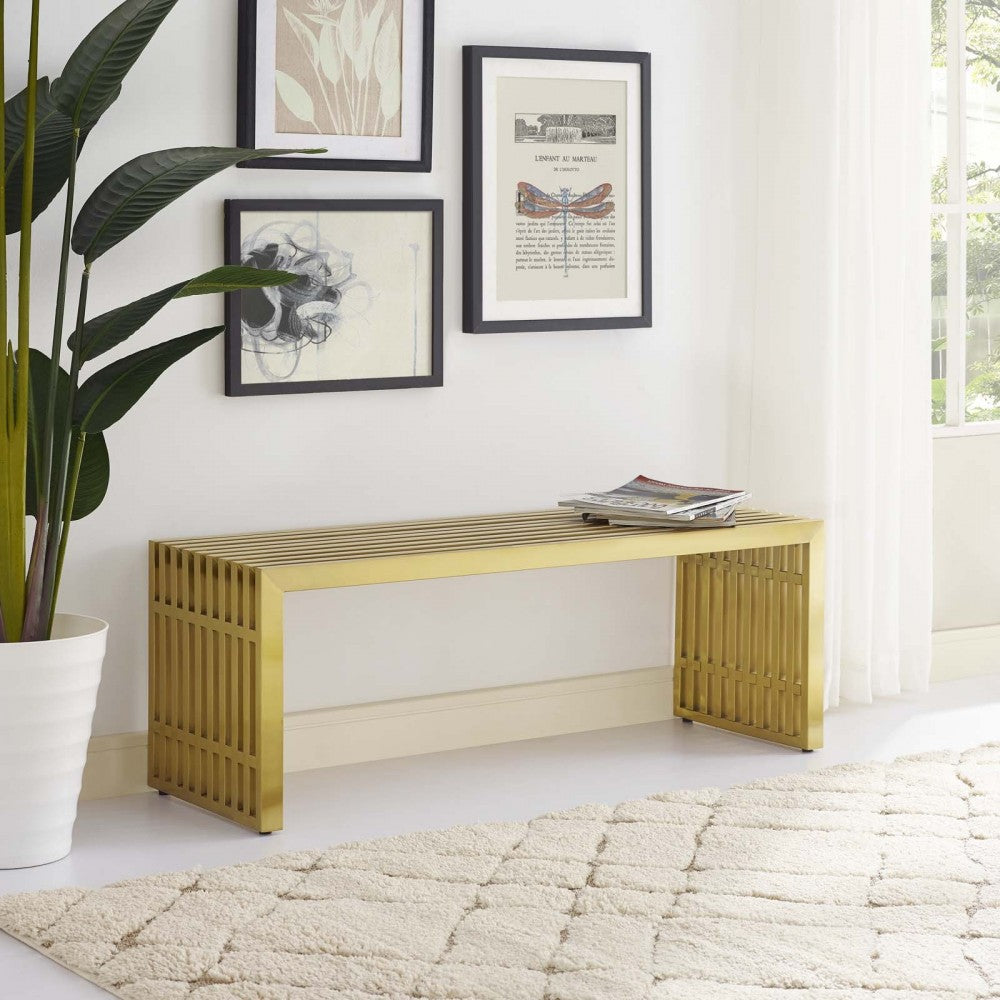 Gridiron Medium Stainless Steel Bench, Gold