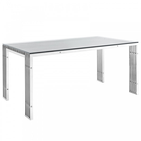 Gridiron Stainless Steel Rectangle Dining Table, Silver, EEI-1434-SLV