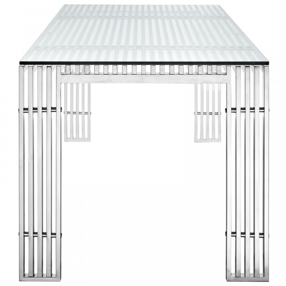 Gridiron Stainless Steel Rectangle Dining Table, Silver, EEI-1434-SLV