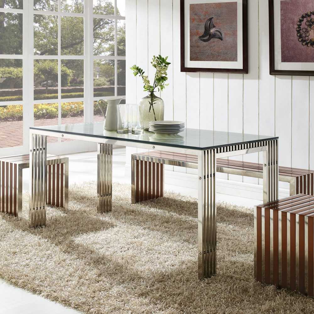 Gridiron Stainless Steel Rectangle Dining Table, Silver, EEI-1434-SLV