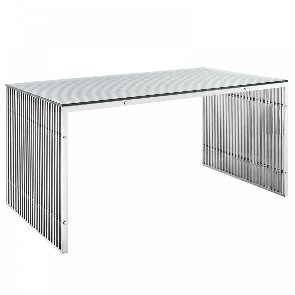 Gridiron Stainless Steel Rectangle Dining Table, Silver, EEI-1433-SLV