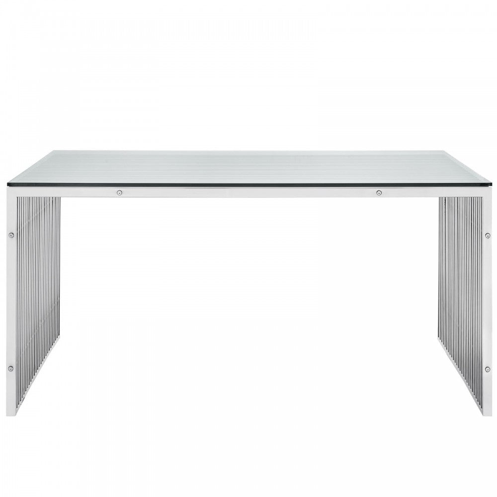 Gridiron Stainless Steel Rectangle Dining Table, Silver, EEI-1433-SLV