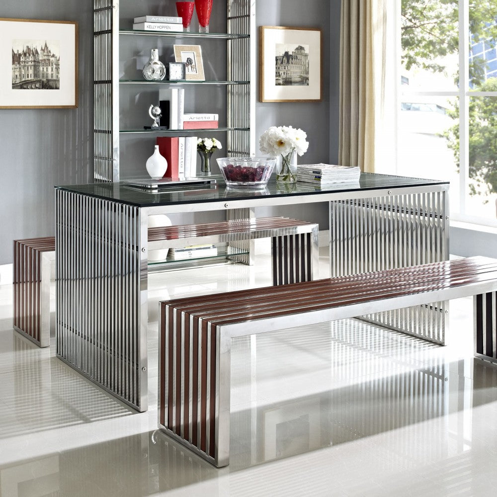 Gridiron Stainless Steel Rectangle Dining Table, Silver, EEI-1433-SLV