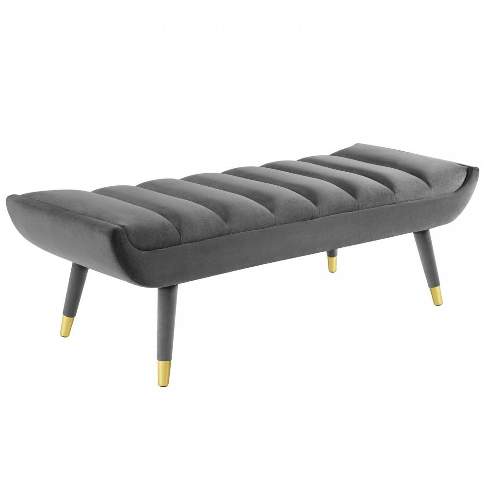 Guess Channel Tufted Performance Velvet Accent Bench, Gray