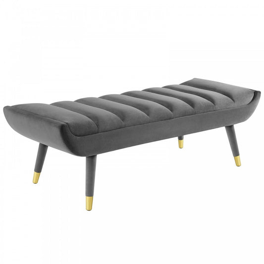 Guess Channel Tufted Performance Velvet Accent Bench, Gray