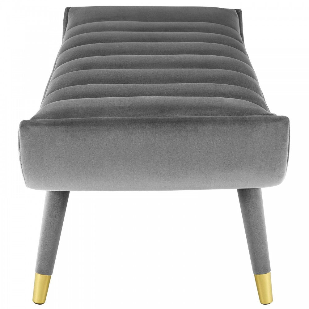 Guess Channel Tufted Performance Velvet Accent Bench, Gray