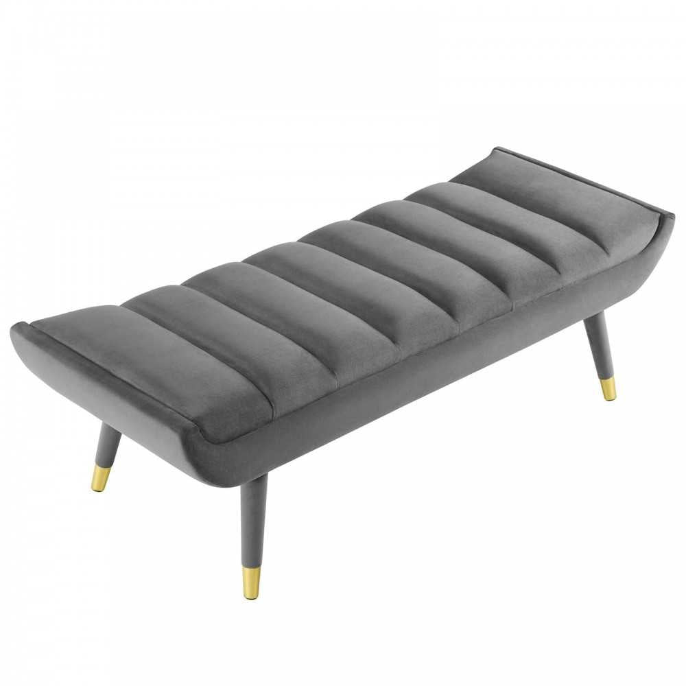 Guess Channel Tufted Performance Velvet Accent Bench, Gray