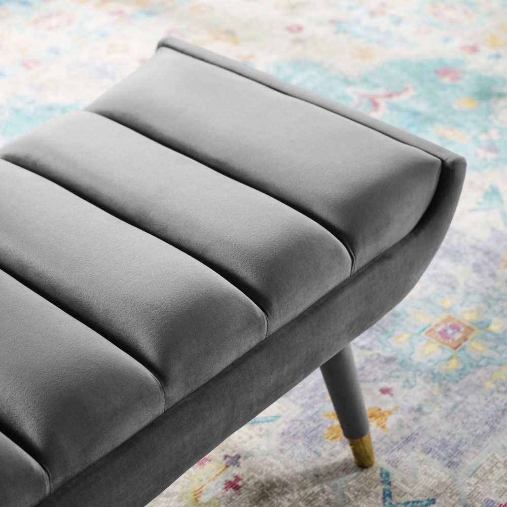 Guess Channel Tufted Performance Velvet Accent Bench, Gray
