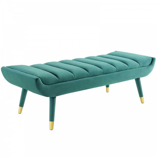 Guess Channel Tufted Performance Velvet Accent Bench, Teal