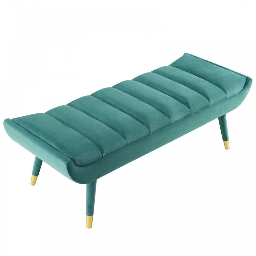 Guess Channel Tufted Performance Velvet Accent Bench, Teal