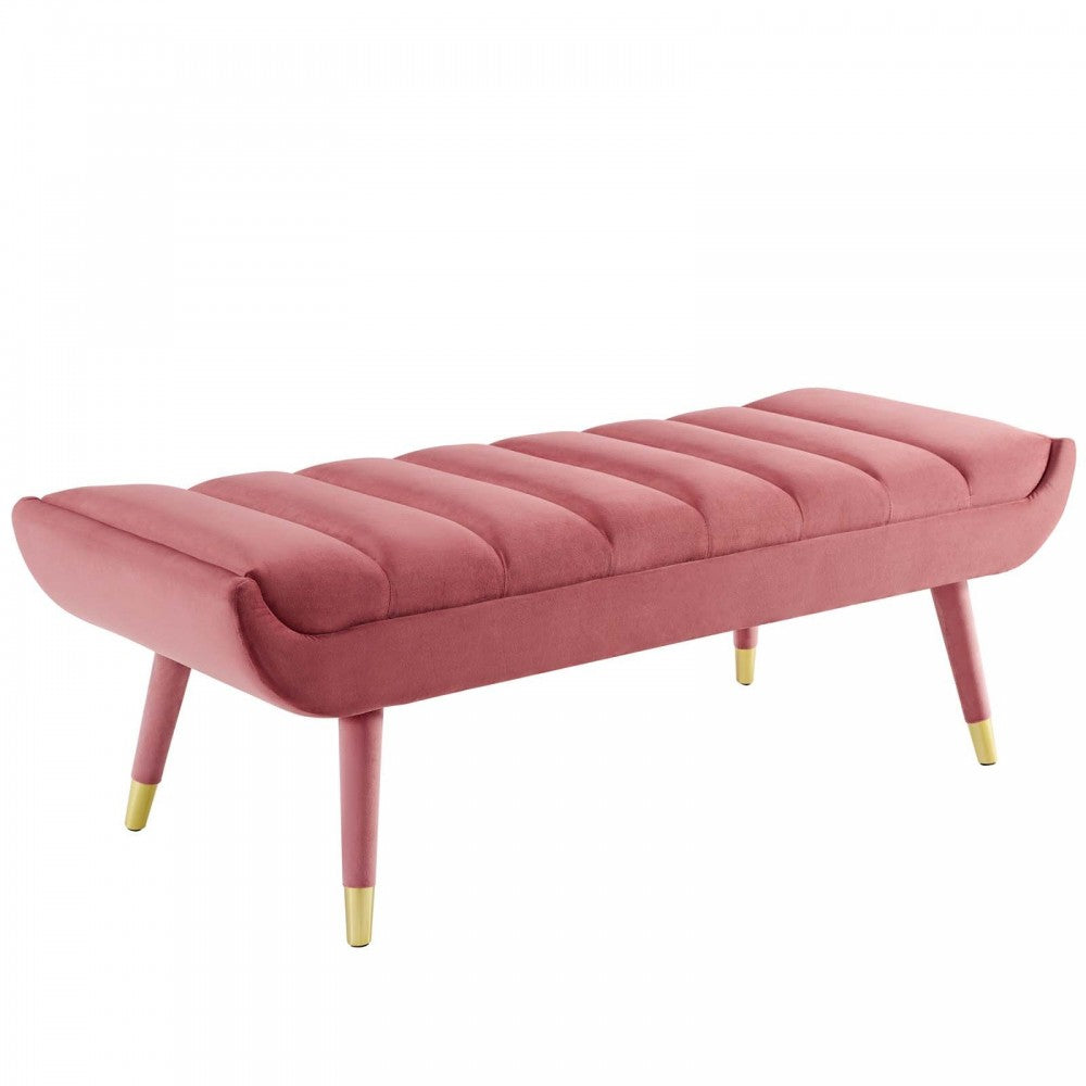 Guess Channel Tufted Performance Velvet Accent Bench, Dusty Rose