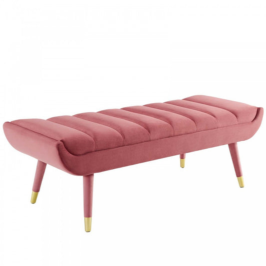 Guess Channel Tufted Performance Velvet Accent Bench, Dusty Rose