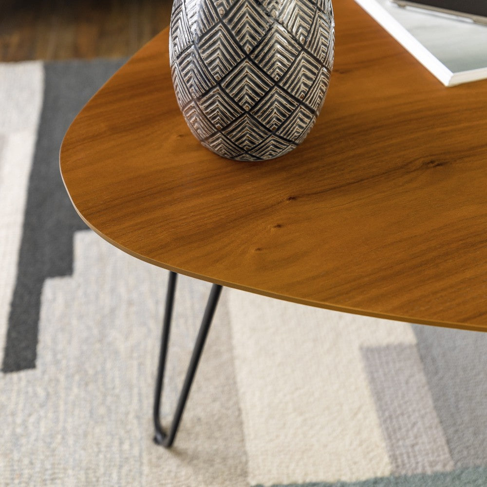 Guitar Pick Hairpin Leg Mid Century Modern Wood Coffee Table - Walnut