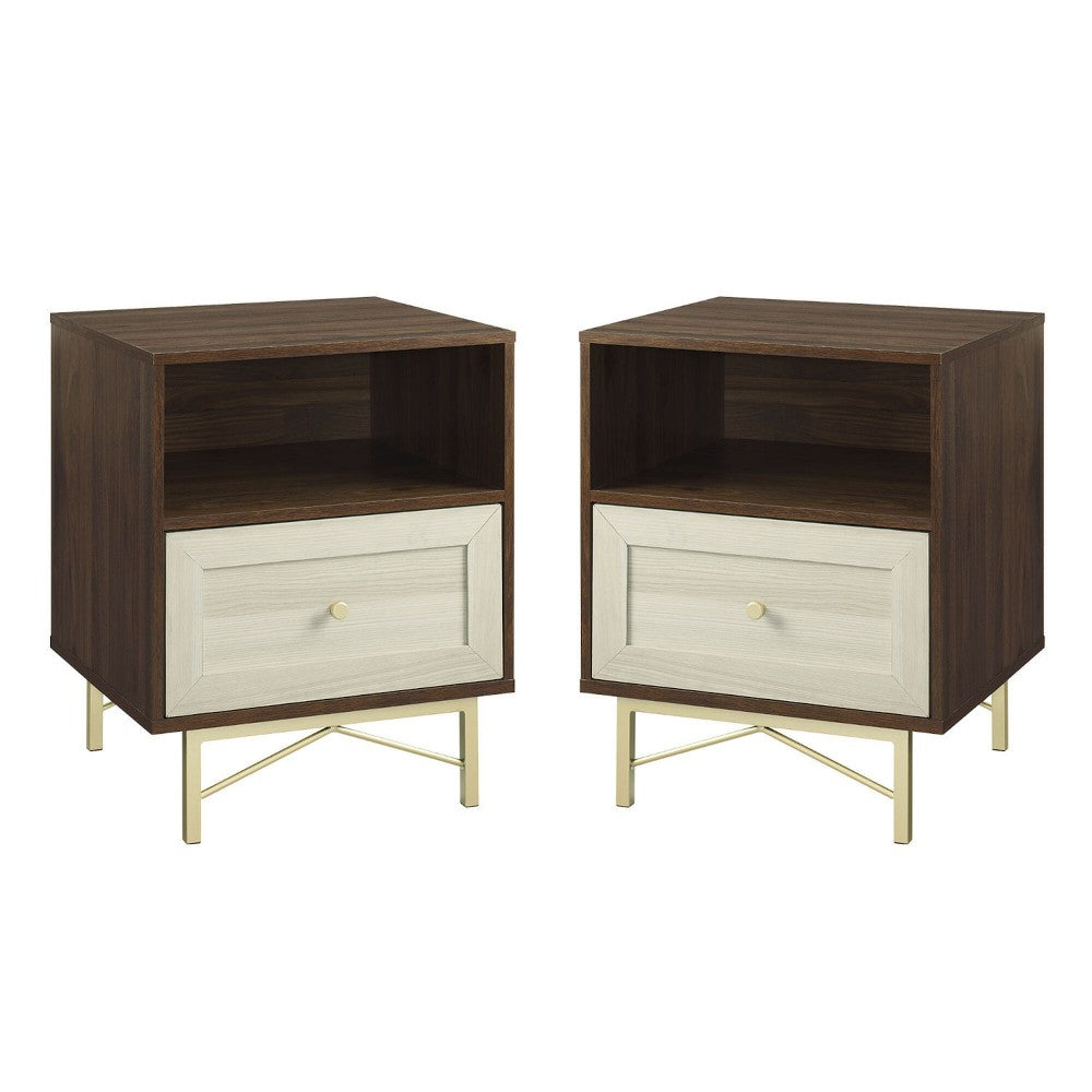 Gwen 1 Drawer Modern Nightstand Set - Dark Walnut/White Poplar