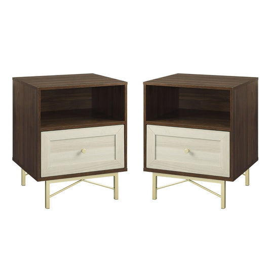 Gwen 1 Drawer Modern Nightstand Set - Dark Walnut/White Poplar