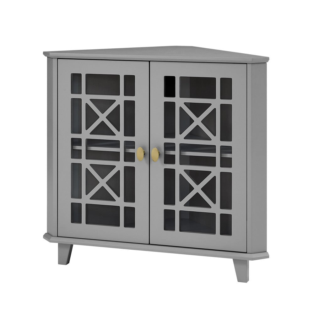 Gwen Fretwork Corner Accent Cabinet - Gray