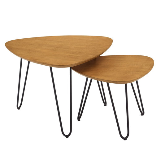 Hairpin Leg Wood Nesting Coffee Table Set - English Oak