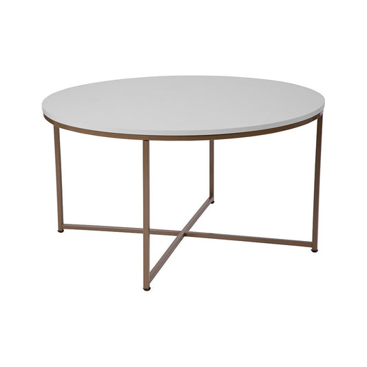 Hampstead Collection White Coffee Table with Matte Gold Frame