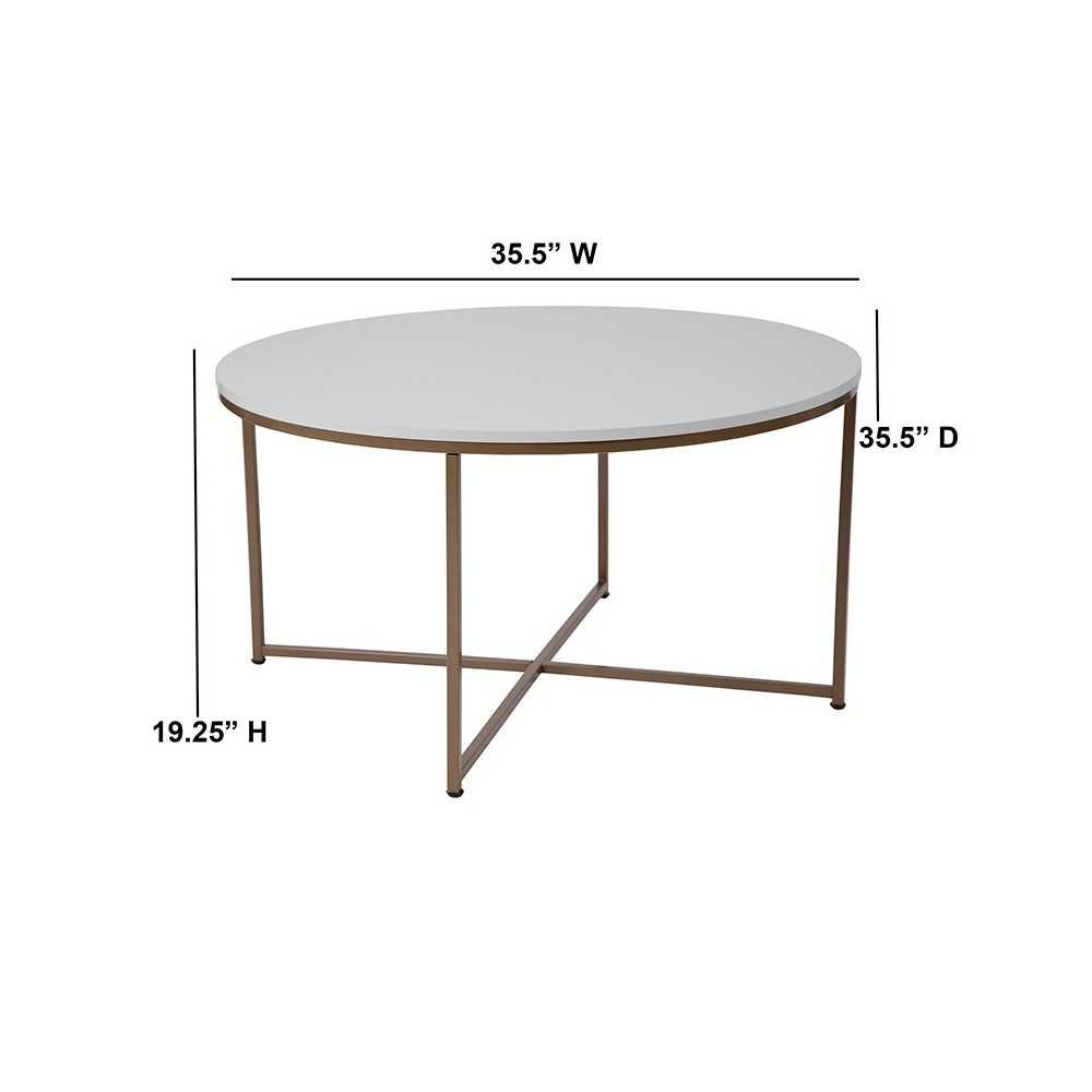 Hampstead Collection White Coffee Table with Matte Gold Frame