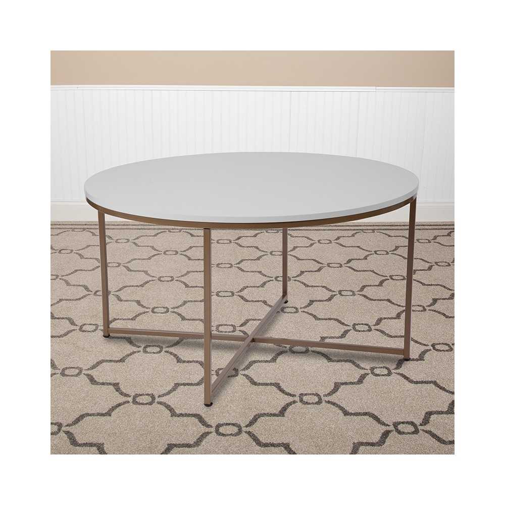 Hampstead Collection White Coffee Table with Matte Gold Frame