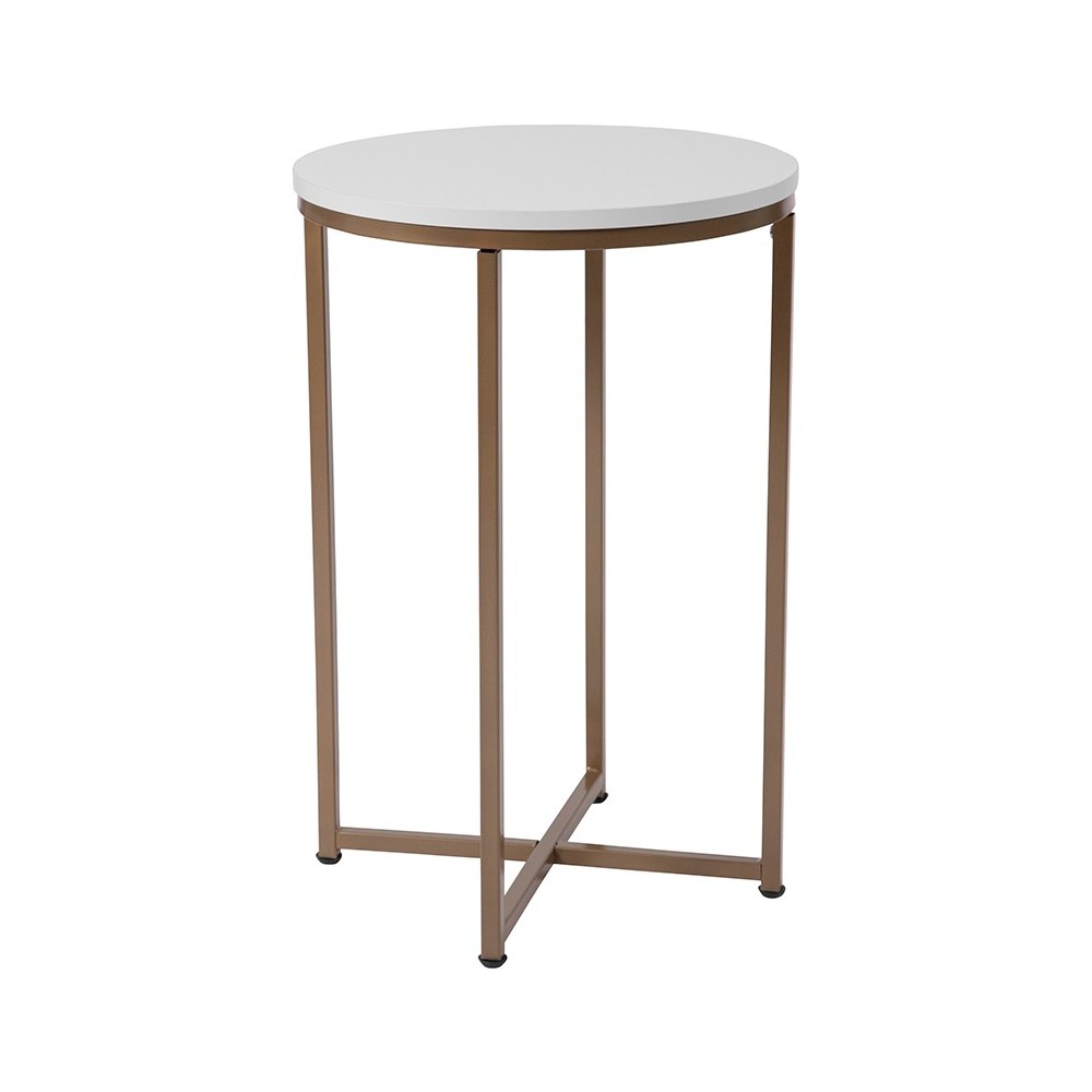 Hampstead Collection White End Table with Matte Gold Frame