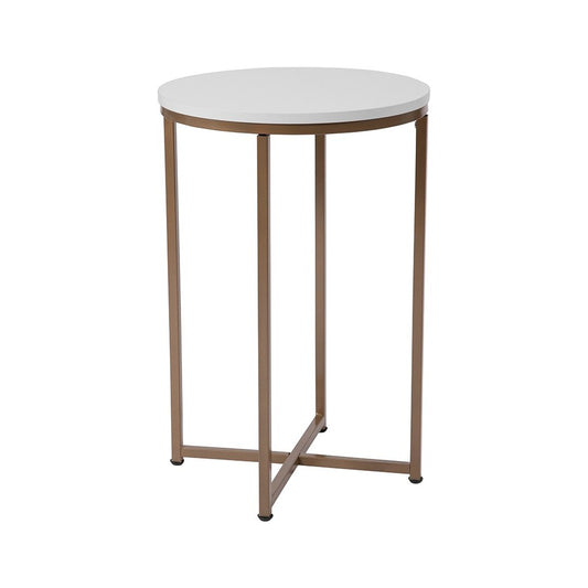 Hampstead Collection White End Table with Matte Gold Frame