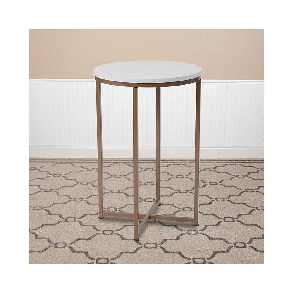 Hampstead Collection White End Table with Matte Gold Frame