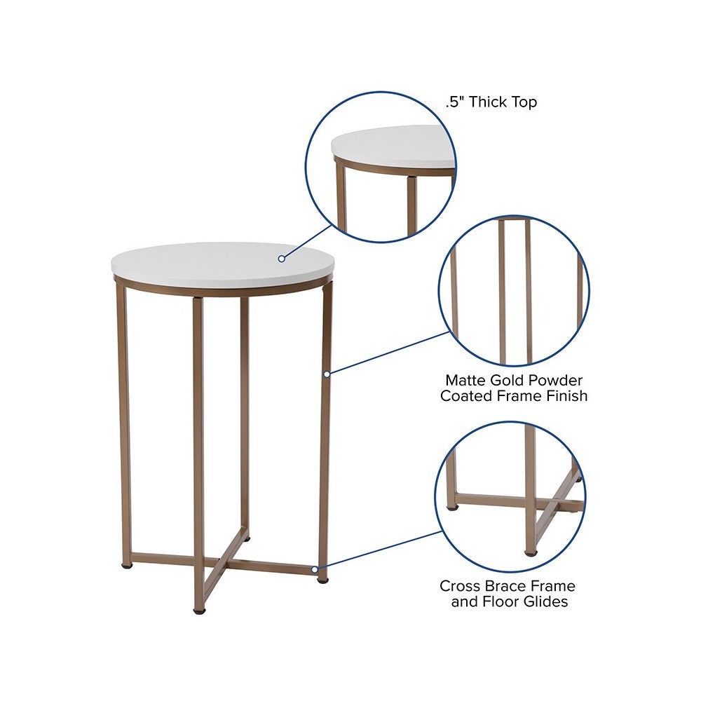 Hampstead Collection White End Table with Matte Gold Frame