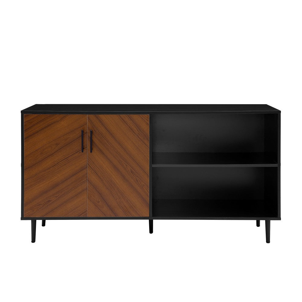 Hampton 58" Mid Century Modern Bookmatch Asymmetrical TV Stand - Solid Black