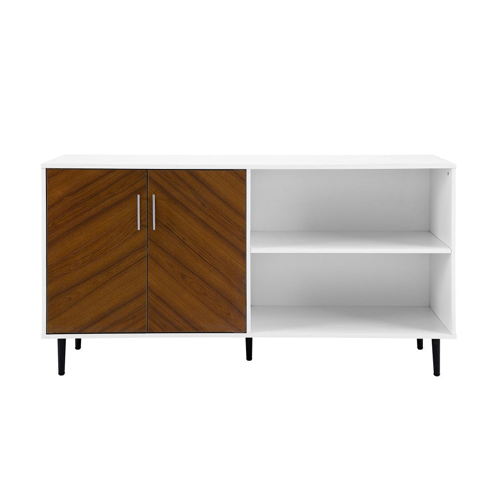 Hampton 58" Mid Century Modern Bookmatch Asymmetrical TV Stand - Solid White